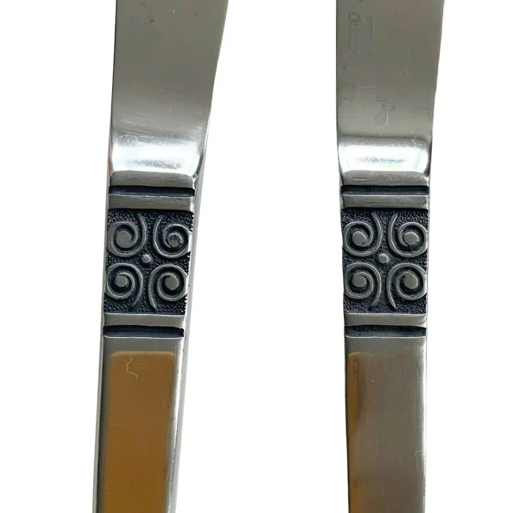 Vintage Ekco Eterna Gemini Dinner Steak Knives Japan MCM Scroll Set of 6